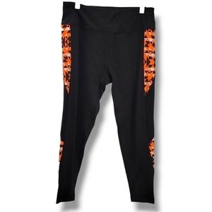 Nikibiki Sports Cropped Black And Neon Orange Leggings - Size Medium